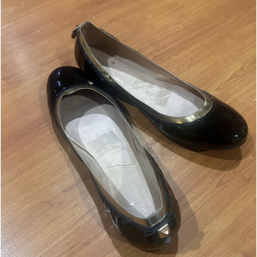 kate spade Black Patent Leather Flats with Gold Trim - Picture 3 of 5